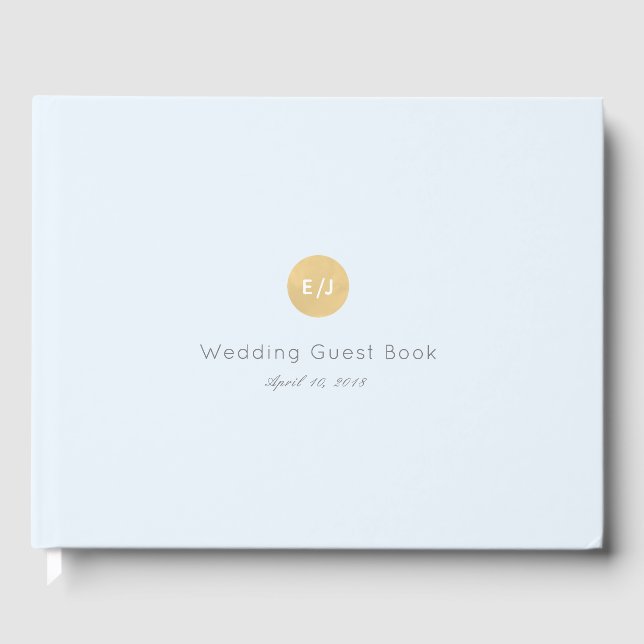 Libro De Visitas Boda de Monograma Pale Blue Gold Moderno (Anverso)