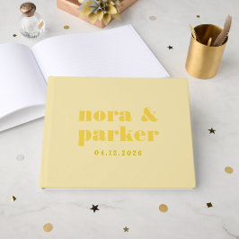 Libro De Visitas Boda de Monograma Simple Amarillo Mantequilla