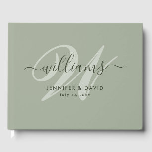 Libro De Visitas Boda de Monograma Verde Sage personalizado Boo inv