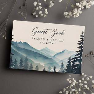 Libro De Visitas Boda de Montaña con Pino en Acuarela