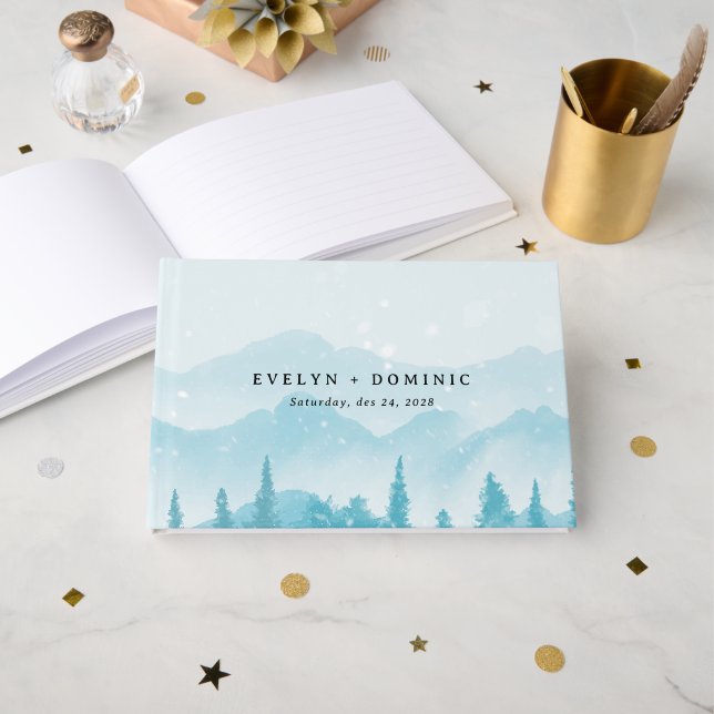 Libro De Visitas Boda de montaña nevada de Winter Forest (Anverso Abierto)