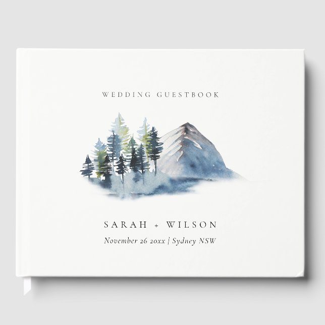 Libro De Visitas Boda de Montaña Rustic Green Pine Woods (Anverso)