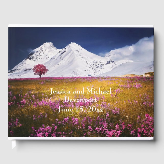 Libro De Visitas Boda de Montaña y Flores cubiertas de Nieve (Anverso)