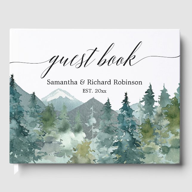 Libro De Visitas Boda de montañas rústicas en acuarela (Anverso)