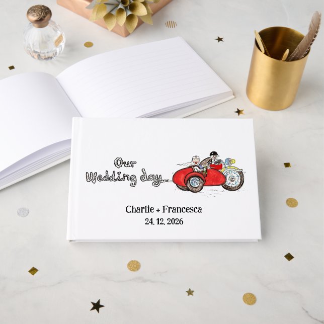 Libro De Visitas Boda de moto y sidecar de novios (Anverso Abierto)