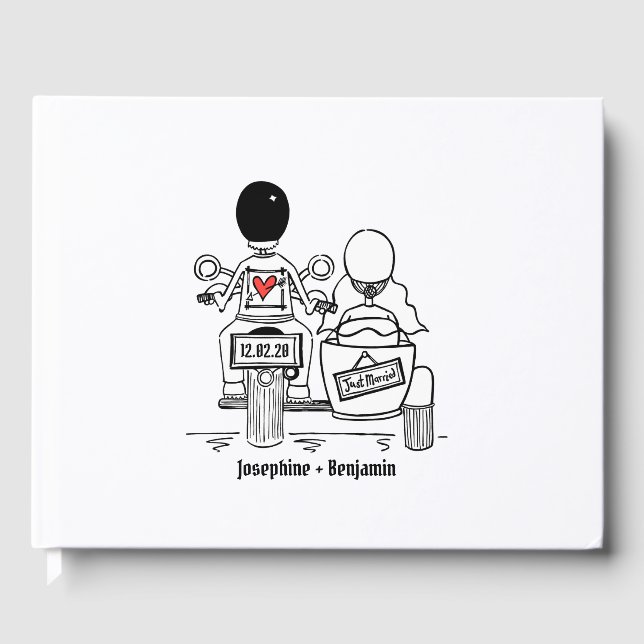 Libro De Visitas Boda de motocicletas y sidecar personalizado (Anverso)