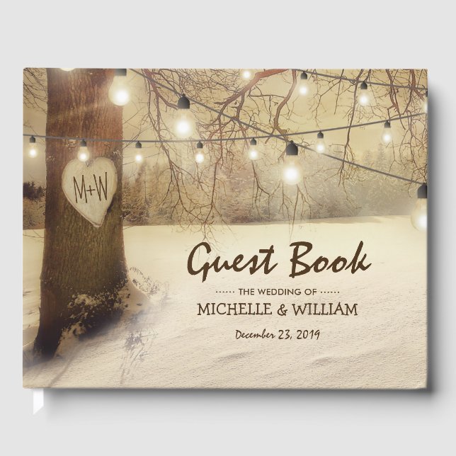 Libro De Visitas Boda de Navidad con Luces de Árbol de Invierno Rús (Anverso)