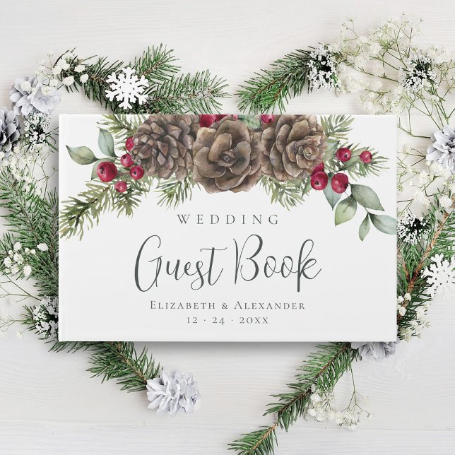 Libro De Visitas Boda de Navidades de acuarela botánica de invierno (Subido por el creador)