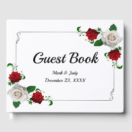 Libro De Visitas Boda De Navidades De Rosas Rojos Y Blancos