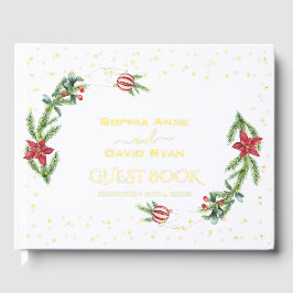 Libro De Visitas Boda de Navidades de Winter Poinsettia Pine Berry