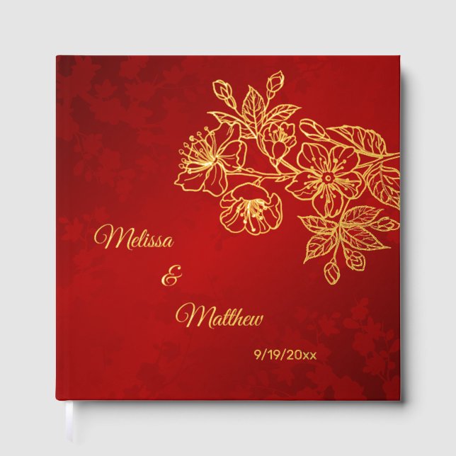 Libro De Visitas Boda de Navidades Rojos Floral Gold (Anverso)