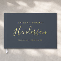 Boda de nombre de familia moderno oscuro de navy y