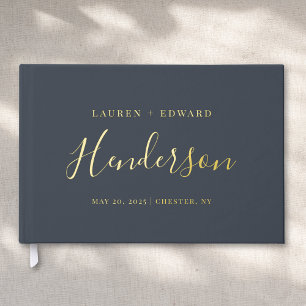 Libro De Visitas Boda de nombre de familia moderno oscuro de navy y