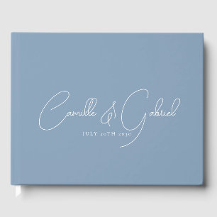 Libro De Visitas Boda de nombres de guiones blancos Dusty Blue Gues