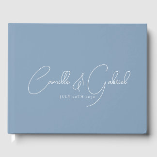 Libro De Visitas Boda de nombres de guiones blancos Dusty Blue Gues