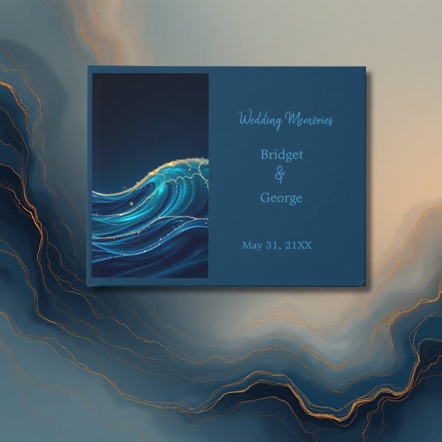 Libro De Visitas Boda de Olas Oceánicas con Acento Dorado (Subido por el creador)