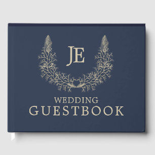 Libro De Visitas Boda de ornamentos dorados sencillos de Midnight B