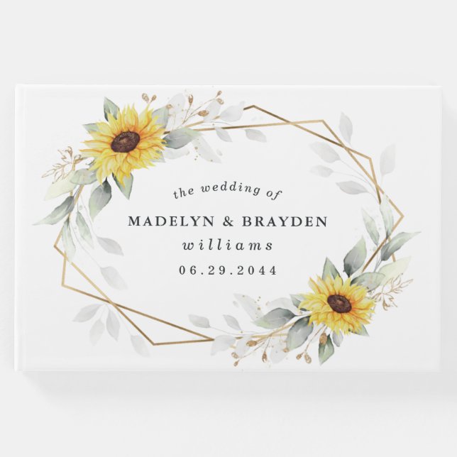Libro De Visitas Boda de oro geométrico elegante de girasol (Anverso)