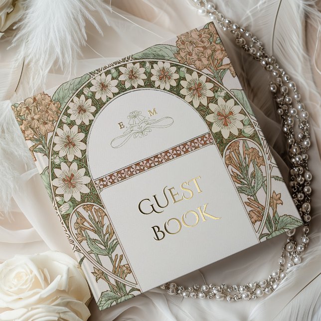 Libro De Visitas Boda de oro Sepia y Cream Art Nouveau (Subido por el creador)