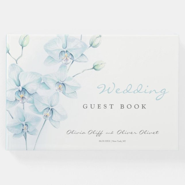 Libro De Visitas Boda de orquídeas azules suaves (Anverso)