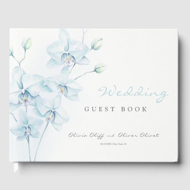 Libro De Visitas Boda de orquídeas azules suaves (Anverso)