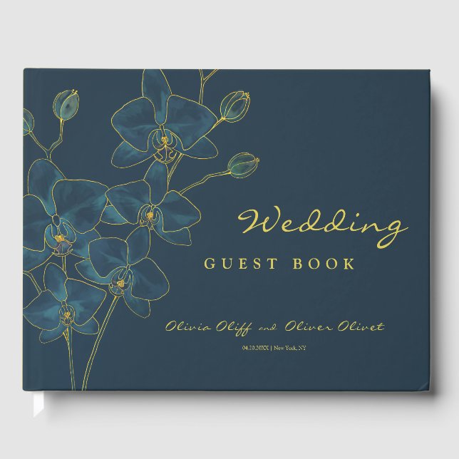 Libro De Visitas Boda de orquídeas azules suaves (Anverso)
