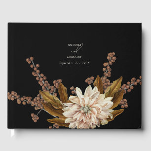 Libro De Visitas Boda de otoño de color negro floral de acuarela
