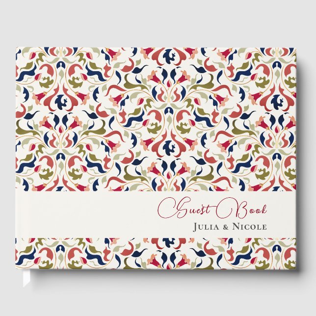 Libro De Visitas Boda de Paisley Botánica Floral Artística de Lujo (Anverso)