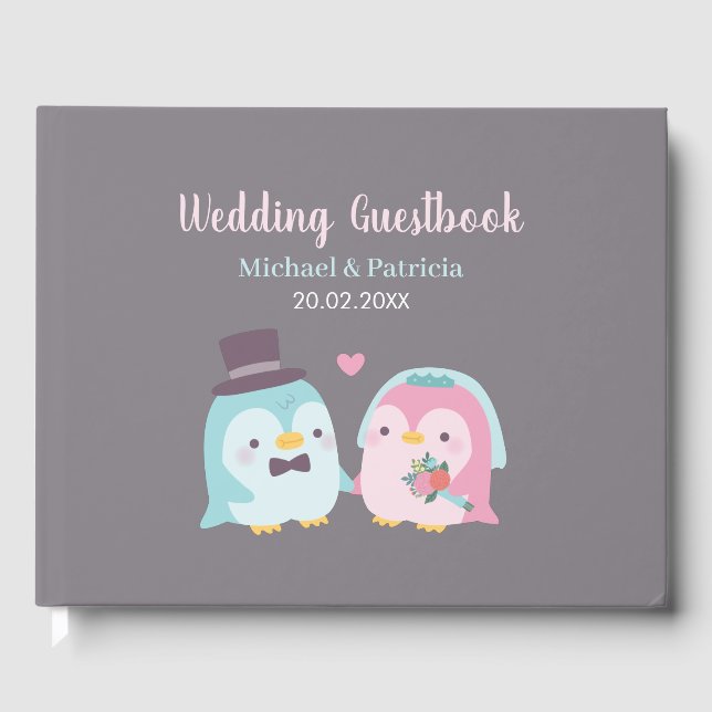 Libro De Visitas Boda de pájaros de amor pingüino lindo y novia (Anverso)