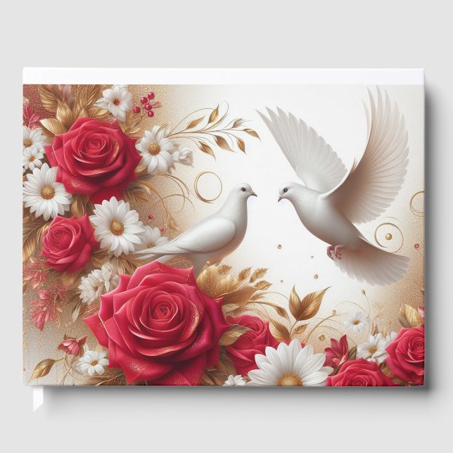 Libro De Visitas Boda de palomas, rosas rojas y maricas (Anverso)