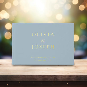 Libro De Visitas Boda de Papel de Oro Personalizado Azul Polvo