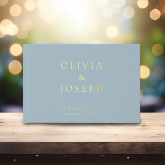 Libro De Visitas Boda de Papel de Oro Personalizado Azul Polvo