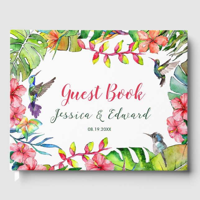 Libro De Visitas Boda de Paraíso Floral de acuarela tropical (Anverso)