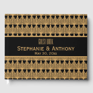 Libro De Visitas Boda de patrón de diseño de estilo Art Deco dorado