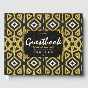 Libro De Visitas Boda de patrón de geometría negra de oro de Glam