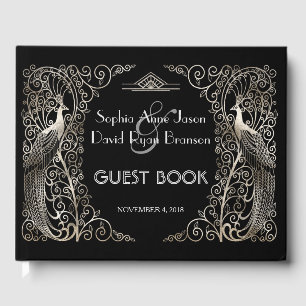 Libro De Visitas Boda de Peacocks Glam Silver Art Deco