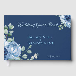 Libro De Visitas Boda de peonía de acuarela floral azul marino