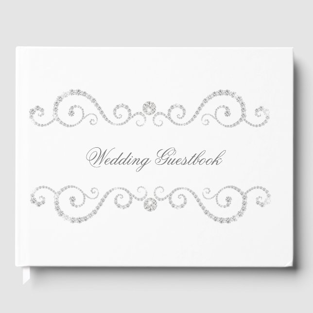Libro De Visitas Boda de pergamino blanco y diamante (Anverso)
