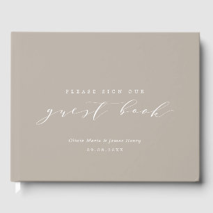 Libro De Visitas Boda de Personalizable moderno de lino suave taupe