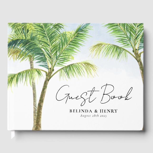 Libro De Visitas Boda de playa con palmera al agua (Anverso)