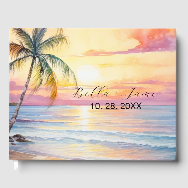 Libro De Visitas Boda de playa de destino Sunset (Anverso)