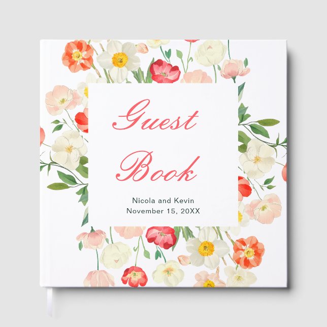 Libro De Visitas Boda de primavera con tulipanes y narcisos (Anverso)