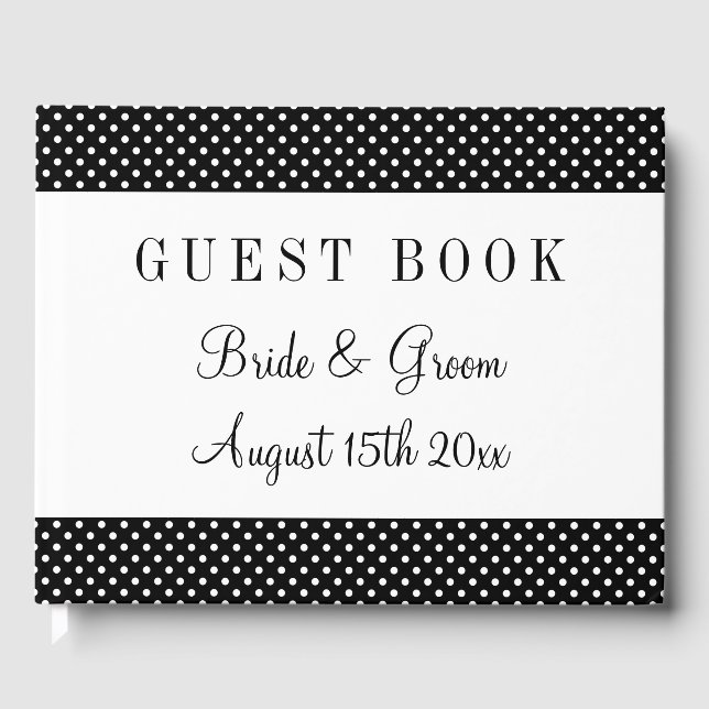 Libro De Visitas Boda de puntos de polka blanco y negro brillante p (Anverso)