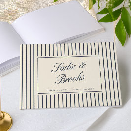 Libro De Visitas Boda de raya fina clásica en azul marino y crema c