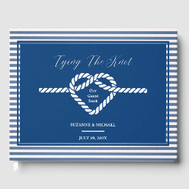 Libro De Visitas Boda de rayas de nudo de unión azul marino náutico