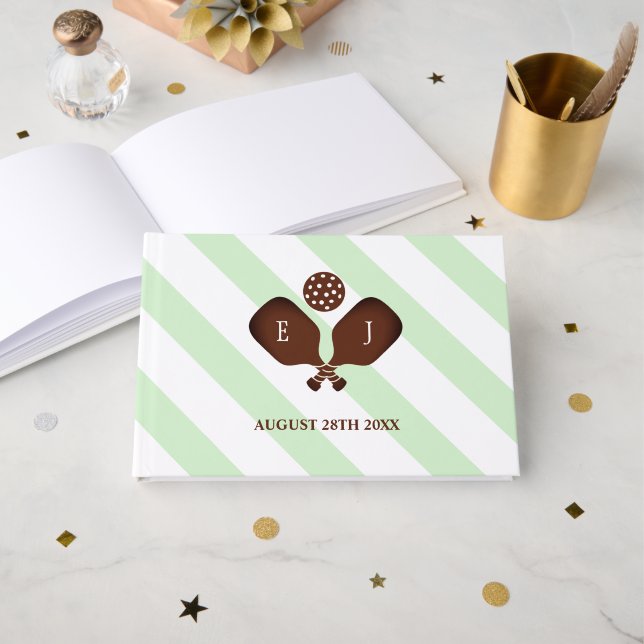 Libro De Visitas Boda de rayas de pickleball elegante (Anverso Abierto)