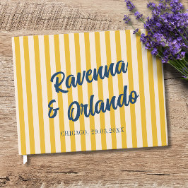 Libro De Visitas Boda de rayas melocotón discreto azul medianoche r