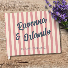 Libro De Visitas Boda de rayas rosadas y azul marino retro