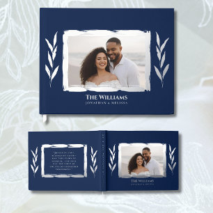 Libro De Visitas Boda de Relieve metalizado azul costero - Playa de