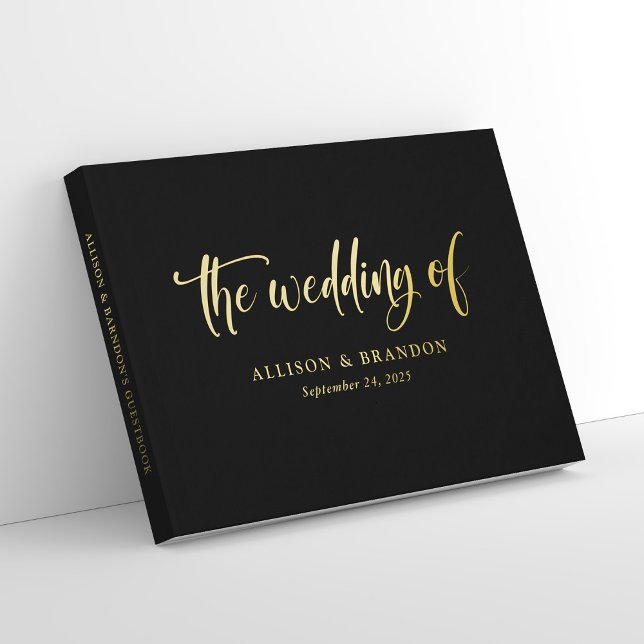 Libro De Visitas Boda de Relieve metalizado de caligrafía negra de  (Personalized Luxurious Black Calligraphy Foil Wedding Guest Book)